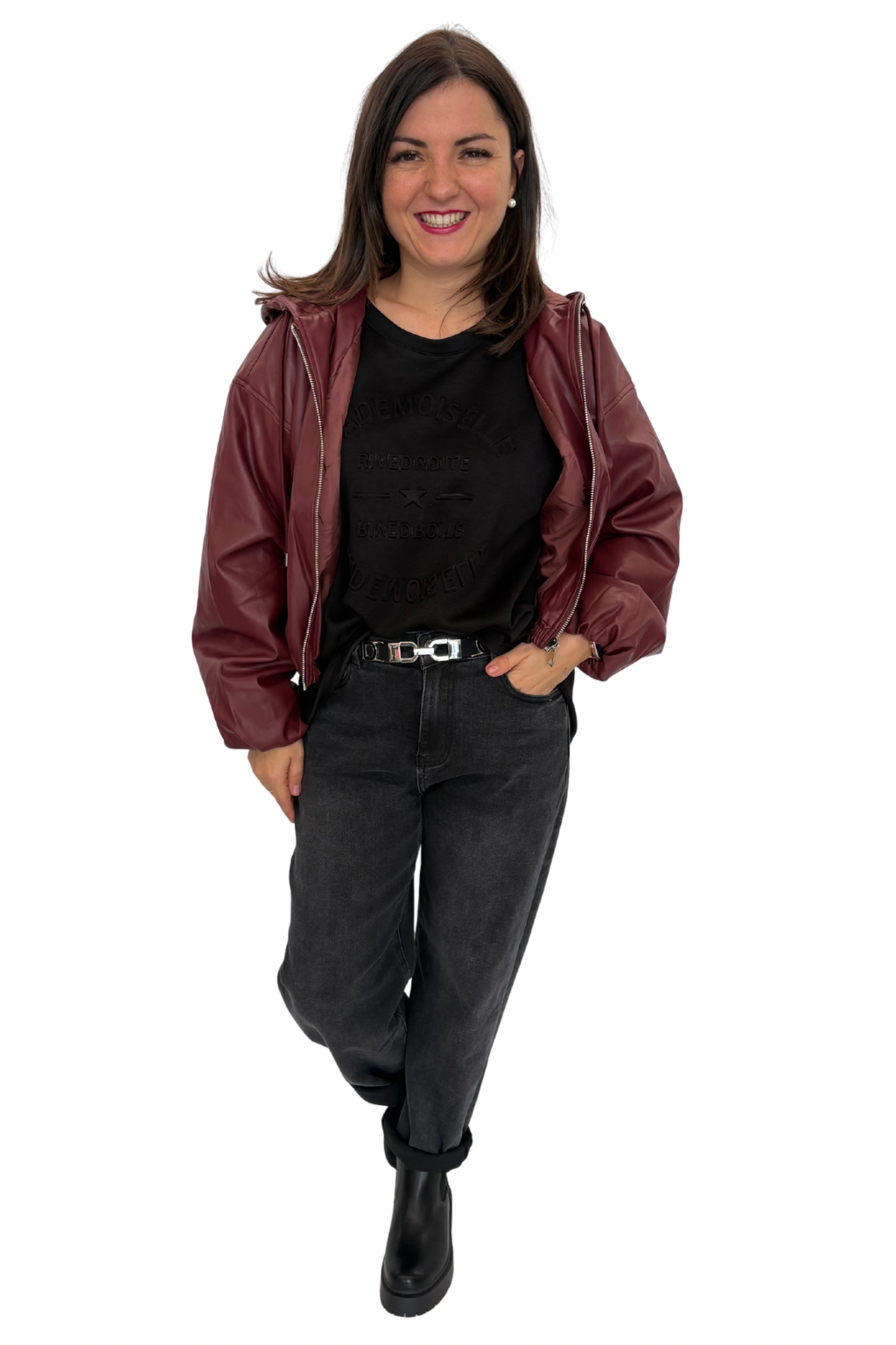 Cropped Jacke Lederoptik bordeaux, Gr. 34-42