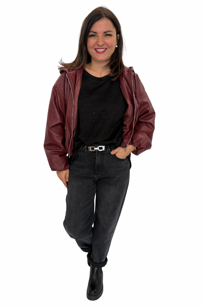 Cropped Jacke Lederoptik bordeaux, Gr. 34-42