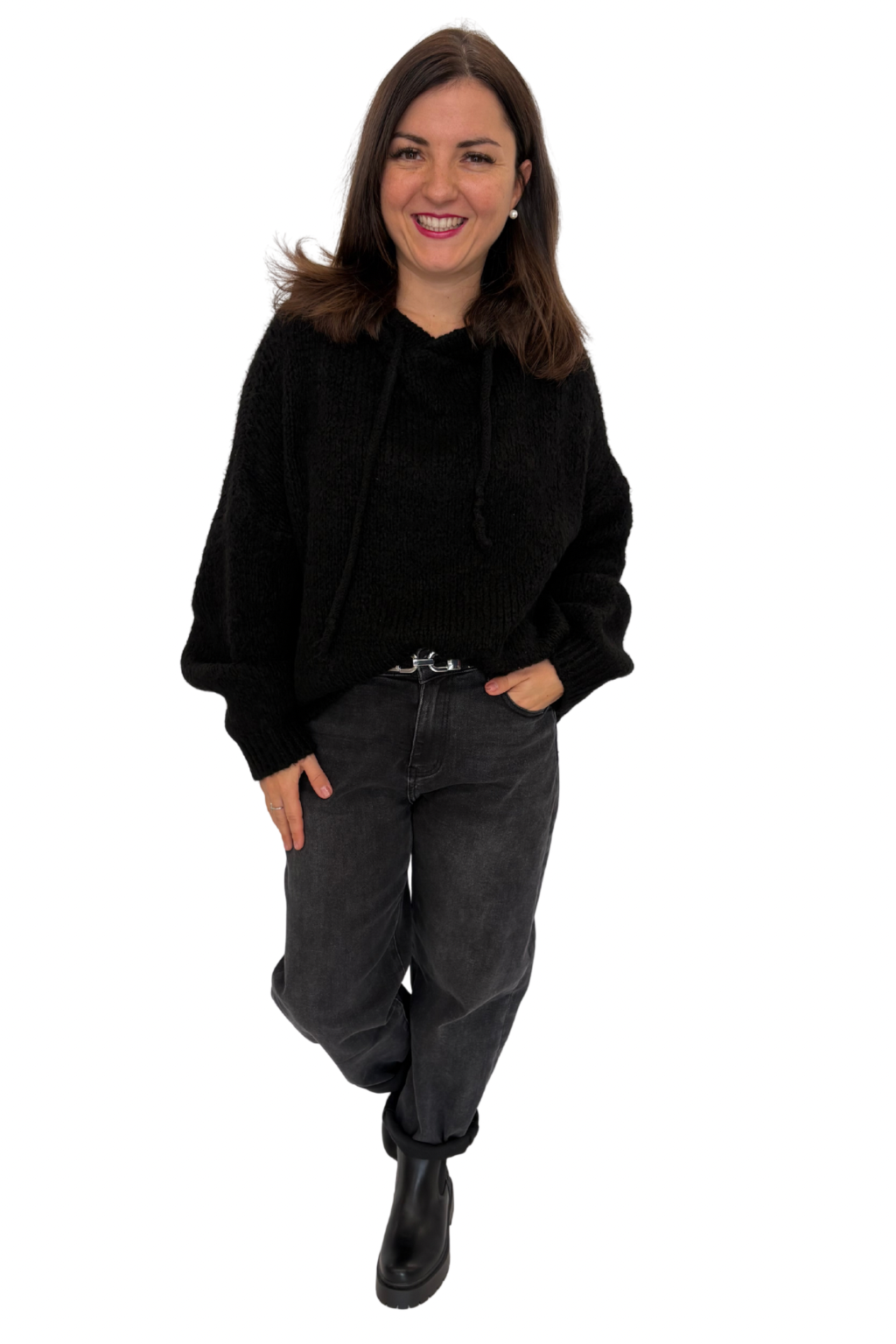 Kuschliger Kapuzen Pullover schwarz, Gr. 36-42