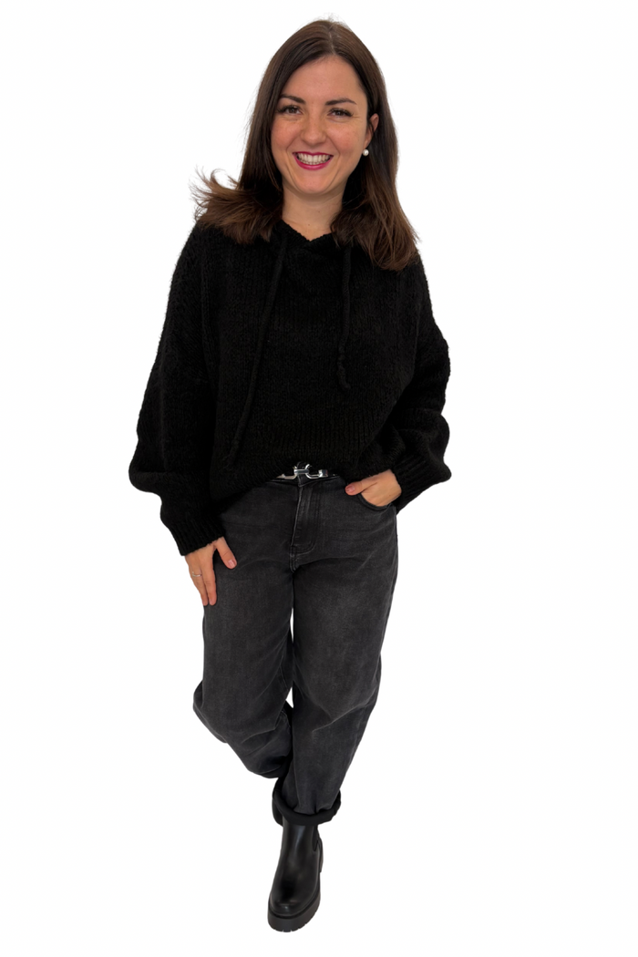 Kuschliger Kapuzen Pullover schwarz, Gr. 36-42