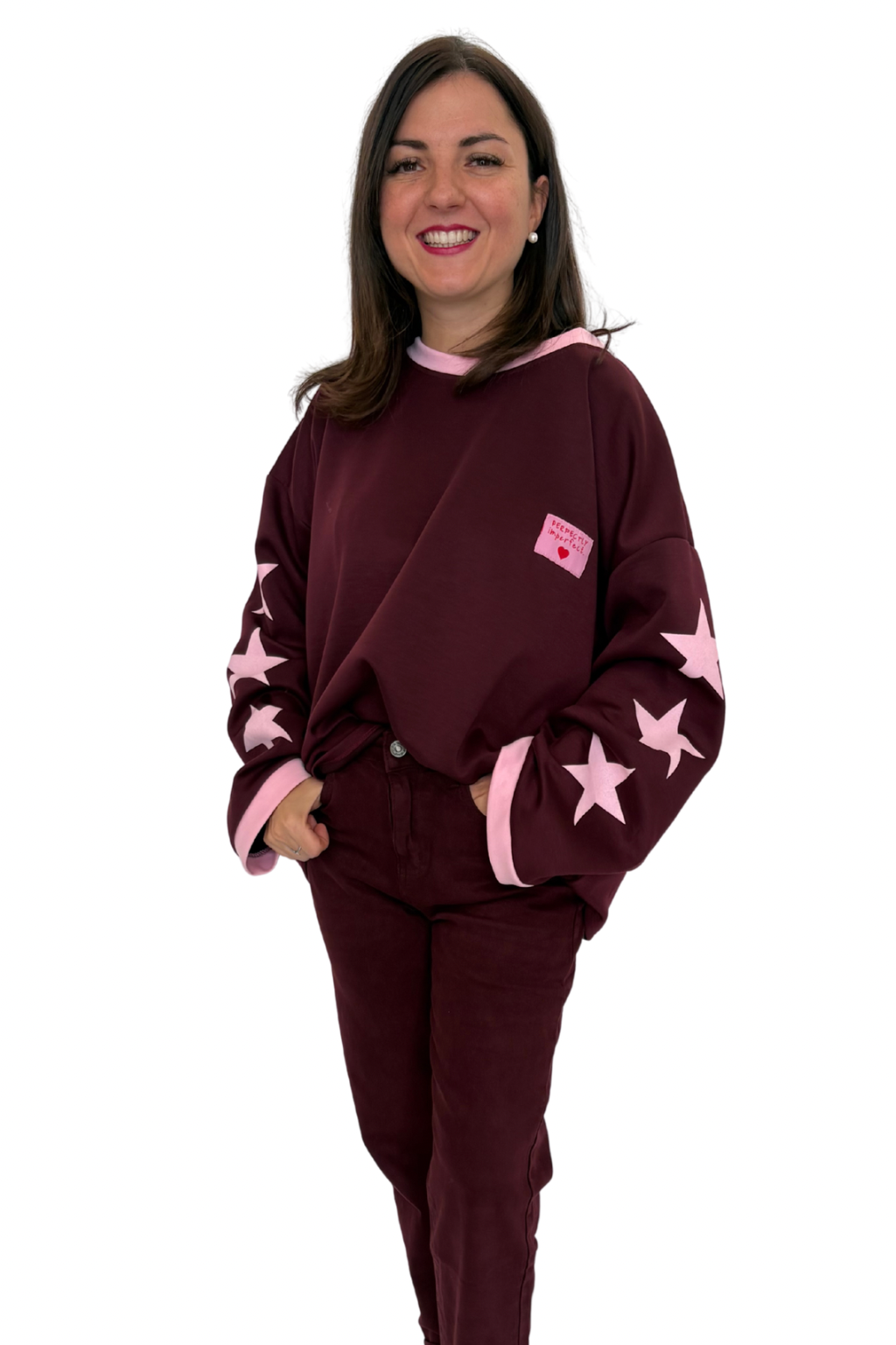 Pullover mit Sterne am Arm bordeaux, Gr. 40-46