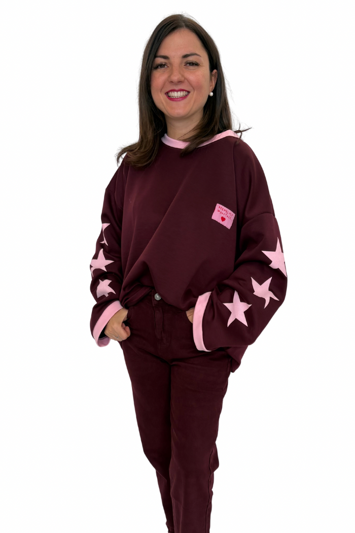 Pullover mit Sterne am Arm bordeaux, Gr. 40-46