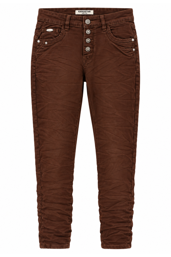 Karostar Button Jeans – schokobraun, Gr. 36-44