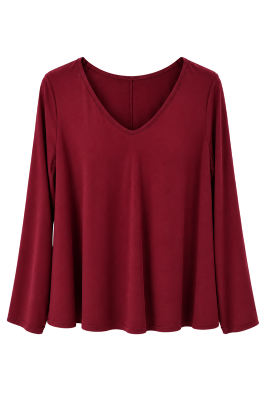 Longsleeve „Lina“ mit V-Ausschnitt bordeaux, Gr. 36-42
