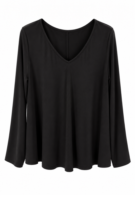Longsleeve „Lina“ mit V-Ausschnitt schwarz, Gr. 36-42