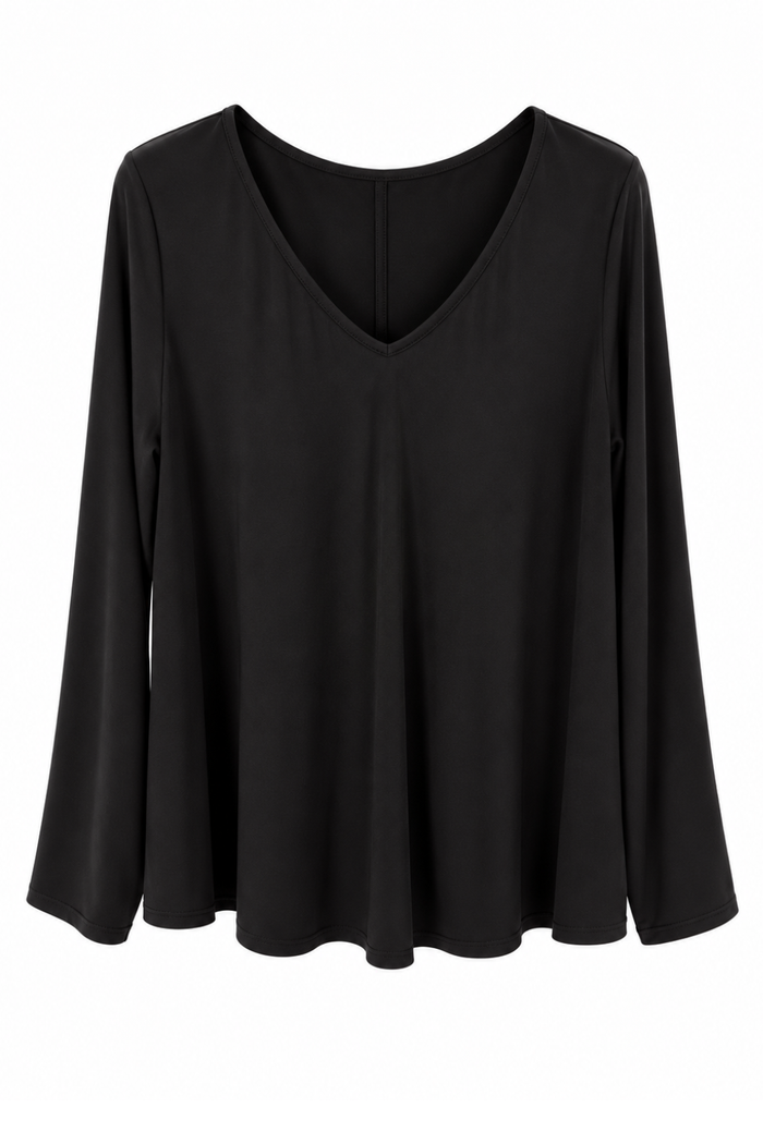 Longsleeve „Lina“ mit V-Ausschnitt schwarz, Gr. 36-42