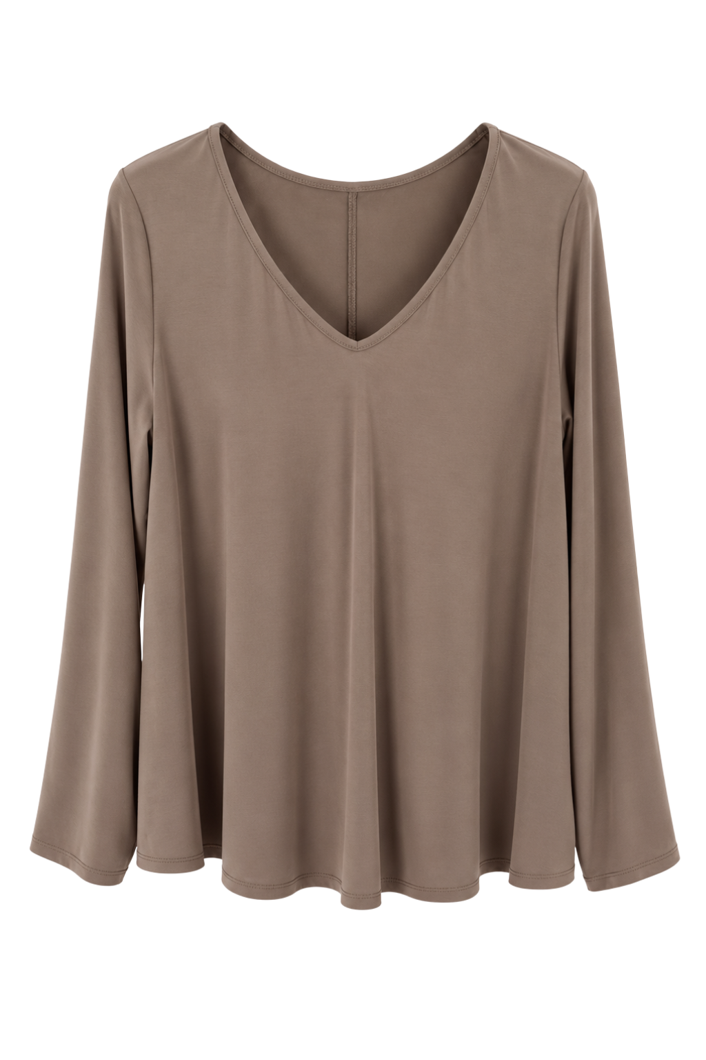 Longsleeve „Lina“ mit V-Ausschnitt taupe, Gr. 36-42