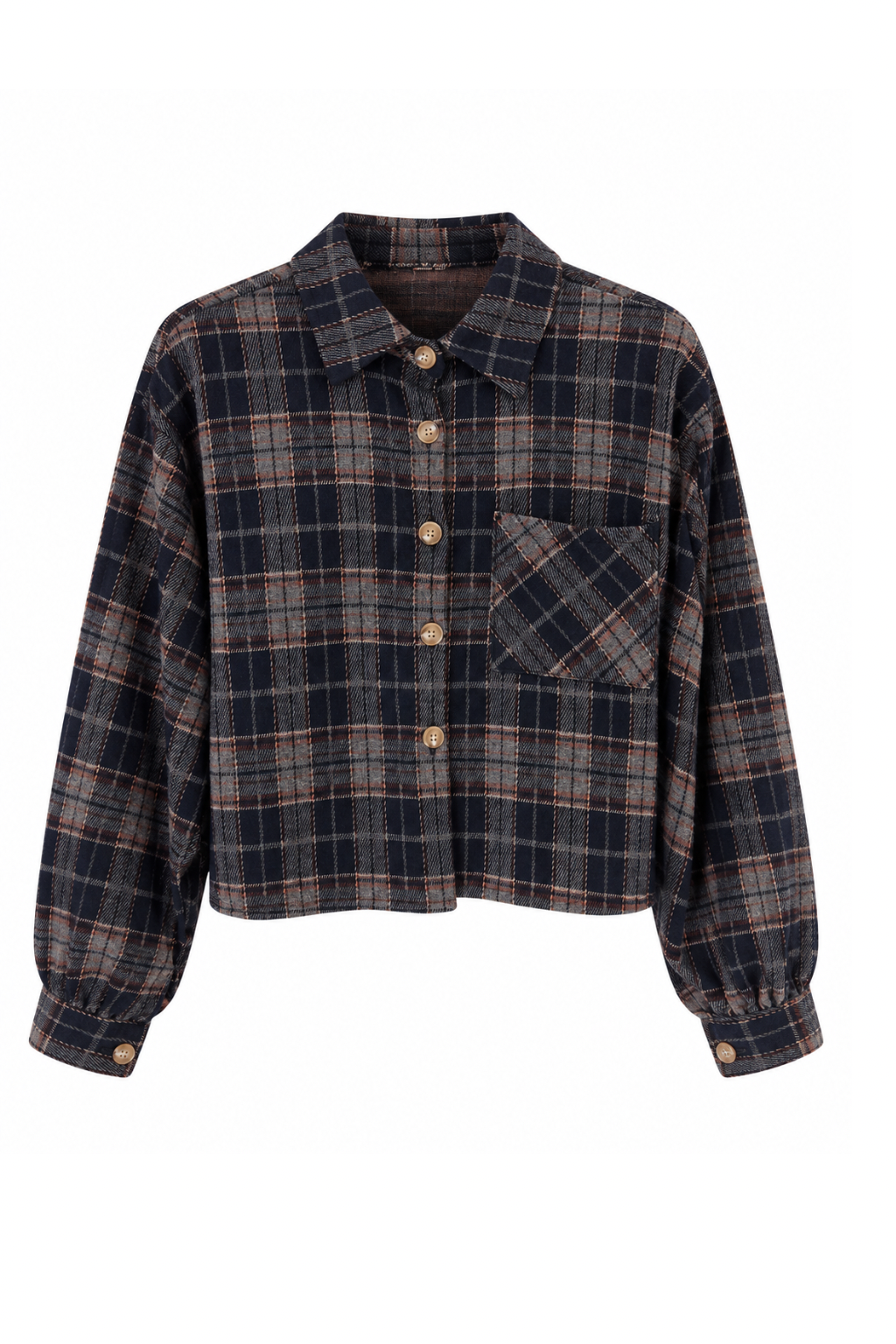 Cropped Karo-Hemdjacke blau, Gr. 34-42