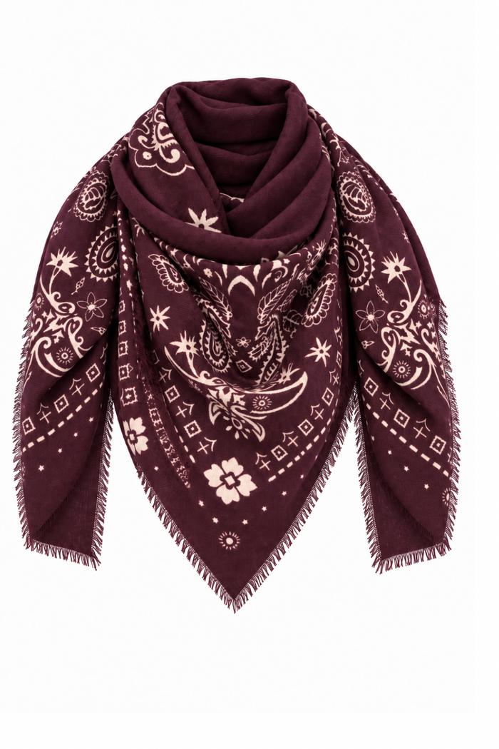 Paisley Schal aubergine/creme