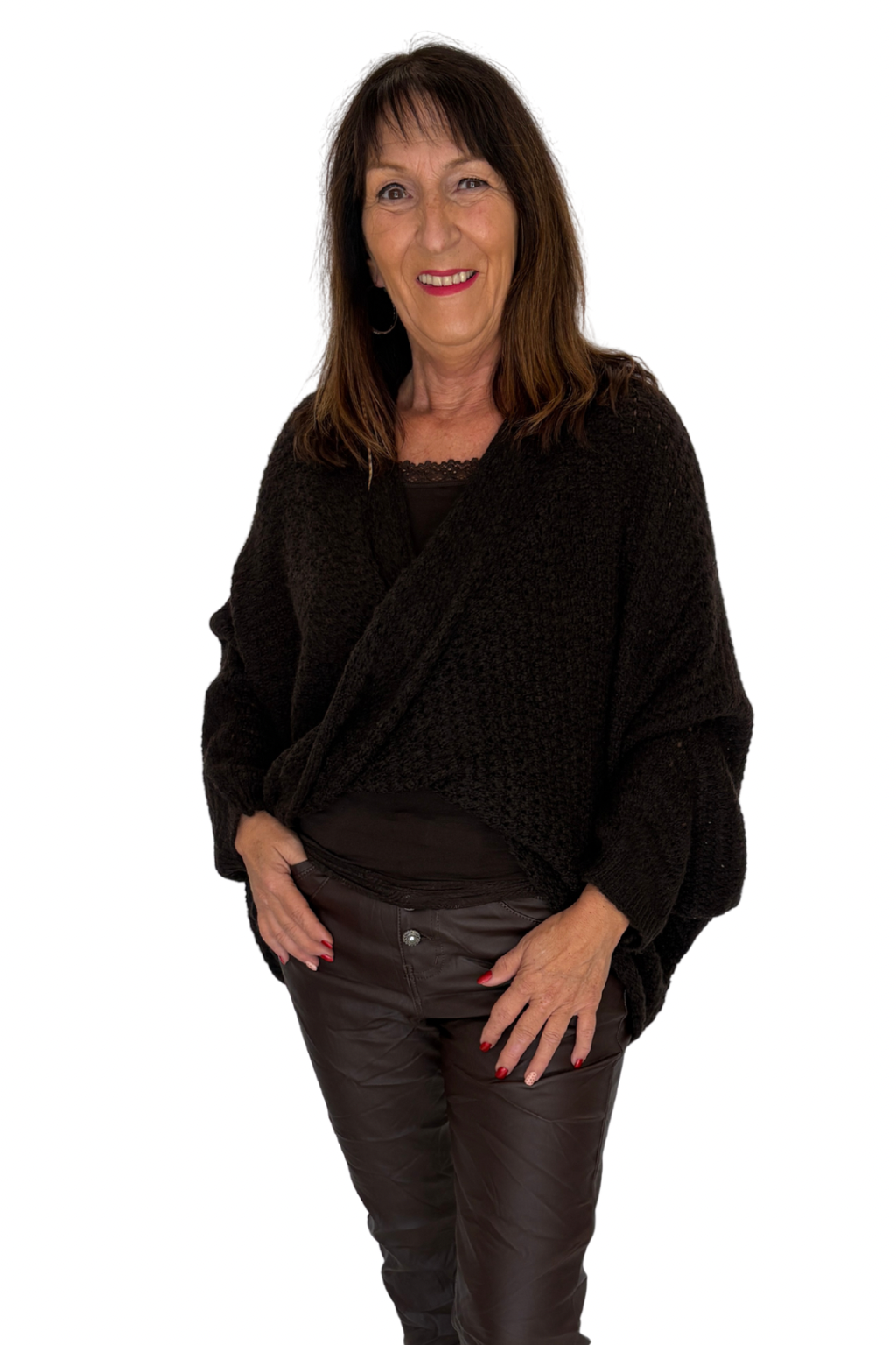 Strick-Wickelpullover schokobraun, Gr. 34-42