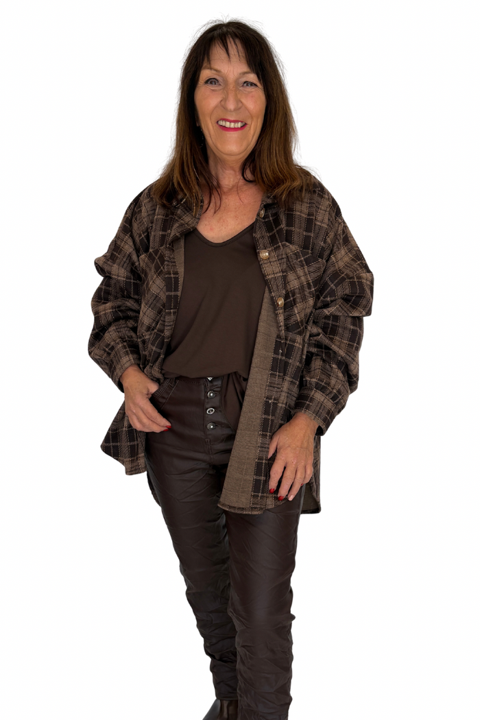 Karierte Bluse braun, Gr. 36-44