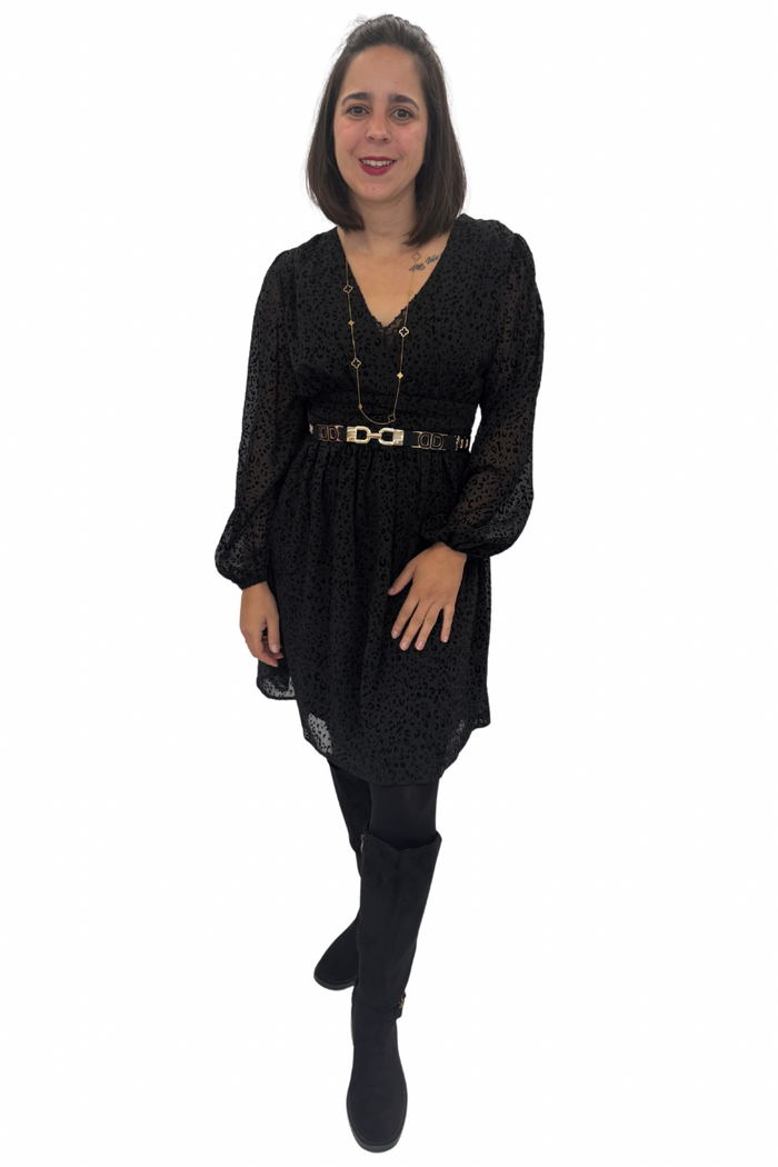 Elegantes Kleid mit Leo-Muster schwarz; Gr. 36-48