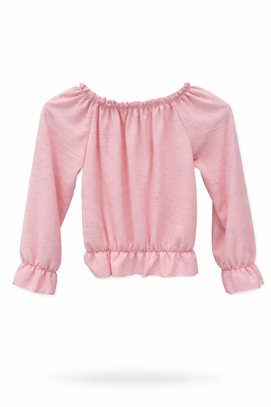 Mädchenbluse mit Glitzersteinen rosa, 4-14 Jahre
