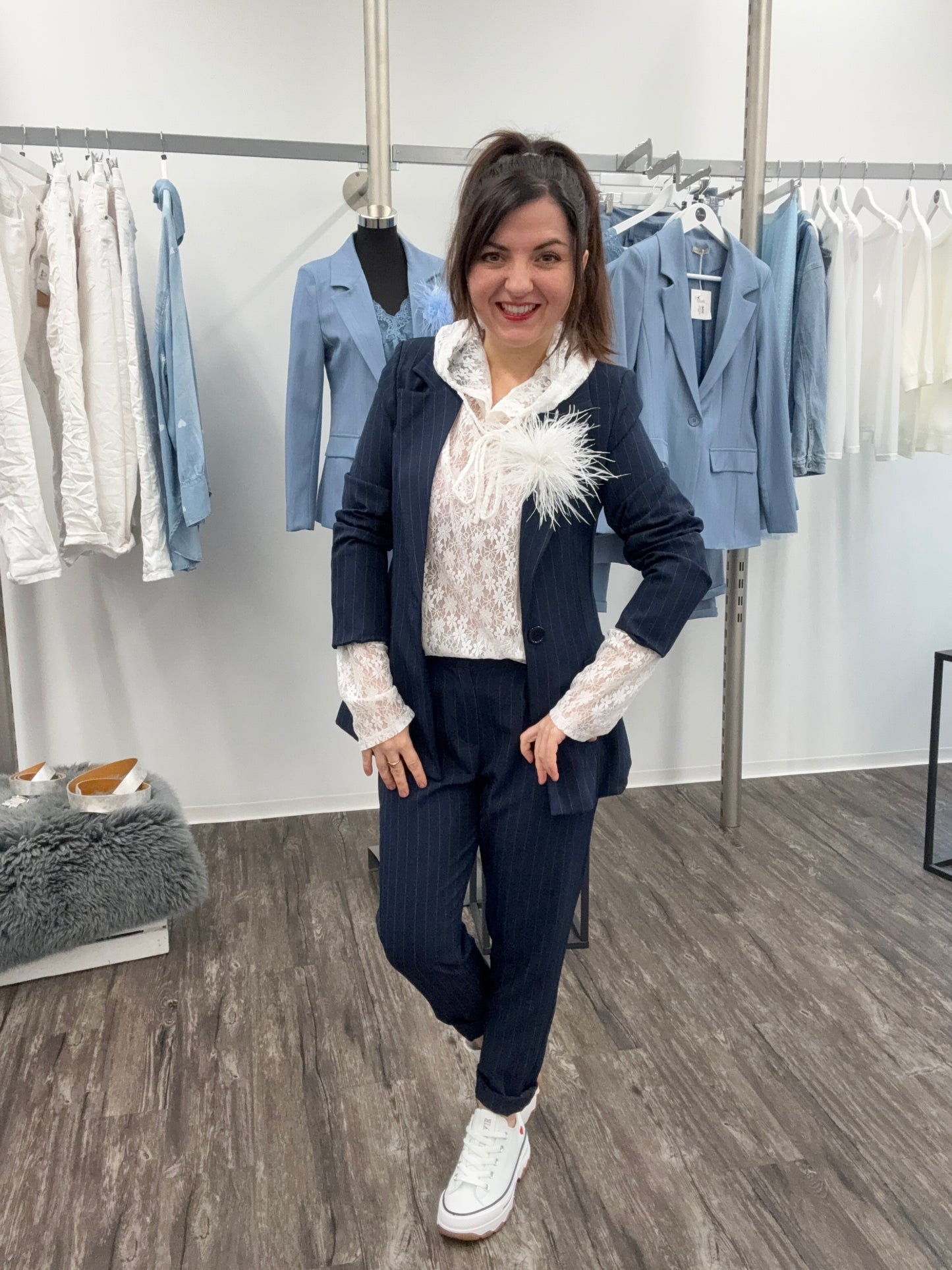 Stoffhose Nadelstreifen dusty blue, 34-42