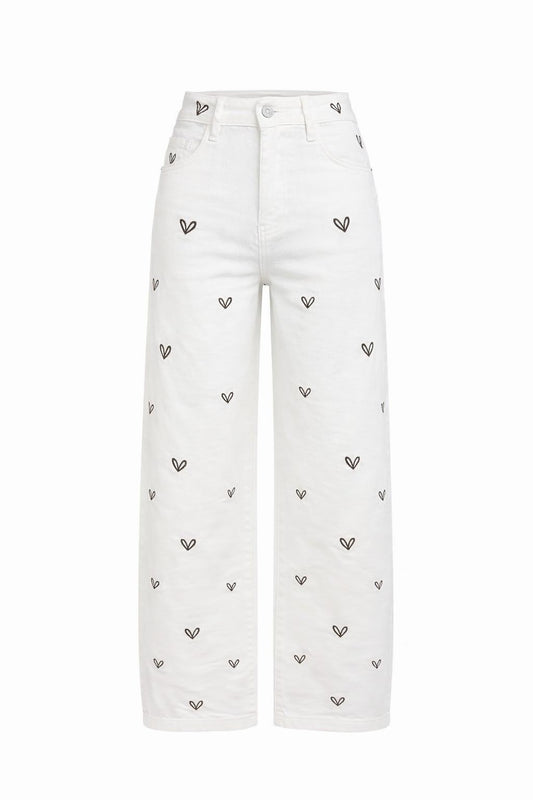 Wide-Leg Jeans mit Herz-Stickerei, Gr. 36-44