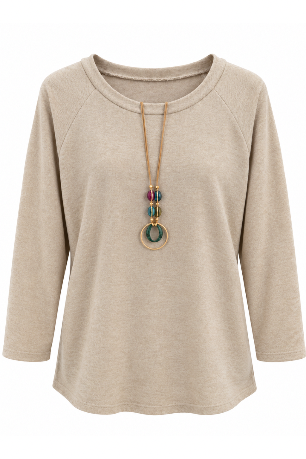 Lässiges Shirt mit Schmuckkette beige, Gr. 36-42