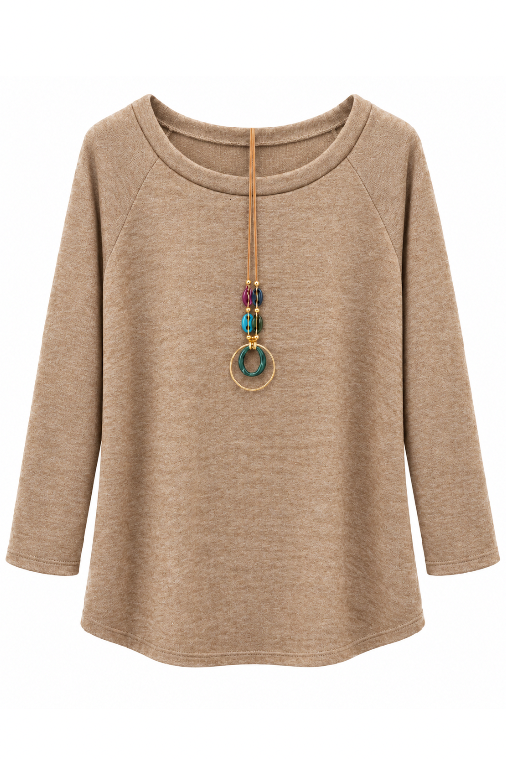 Lässiges Shirt mit Schmuckkette camel, Gr. 36-42