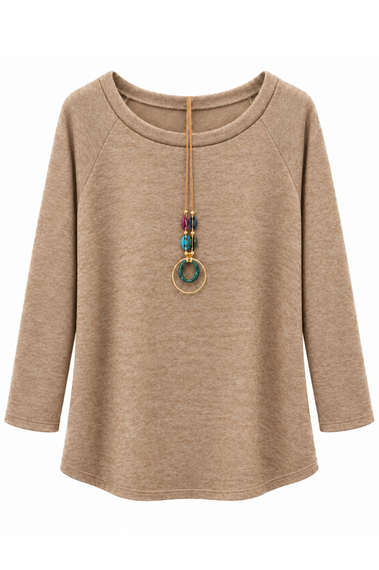 Lässiges Shirt mit Schmuckkette camel, Gr. 36-42