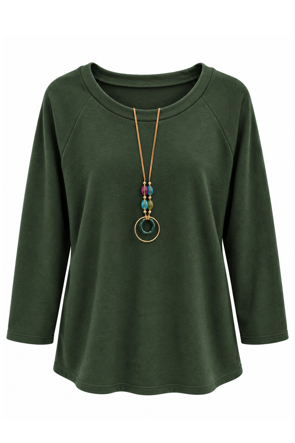 Lässiges Shirt mit Schmuckkette oliv, Gr. 36-42