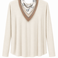 Lockeres Langarmshirt beige mit Mustertuch, Gr. 36-42