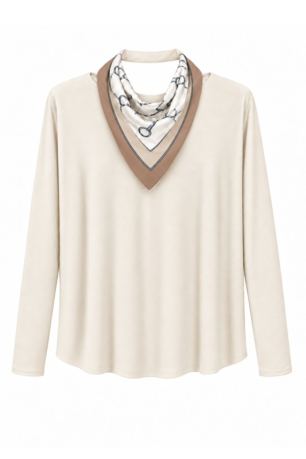 Lockeres Langarmshirt beige mit Mustertuch, Gr. 36-42