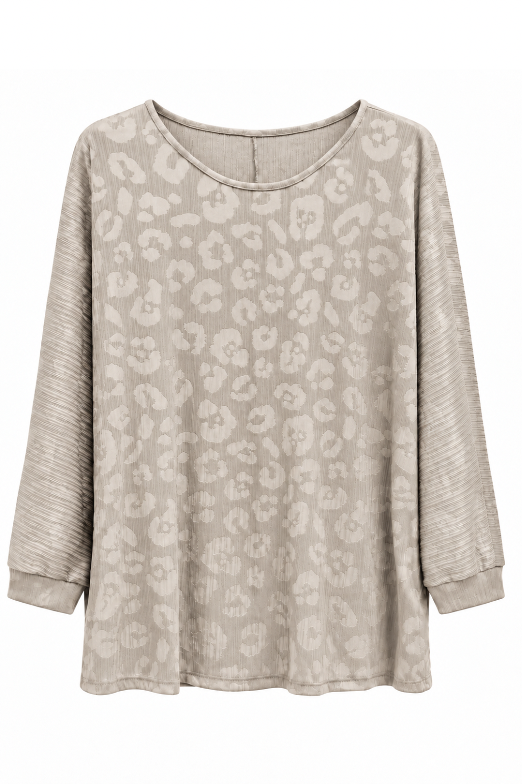 Lockeres Strukturshirt mit Leo-Muster kühles beige, Gr. 38-44