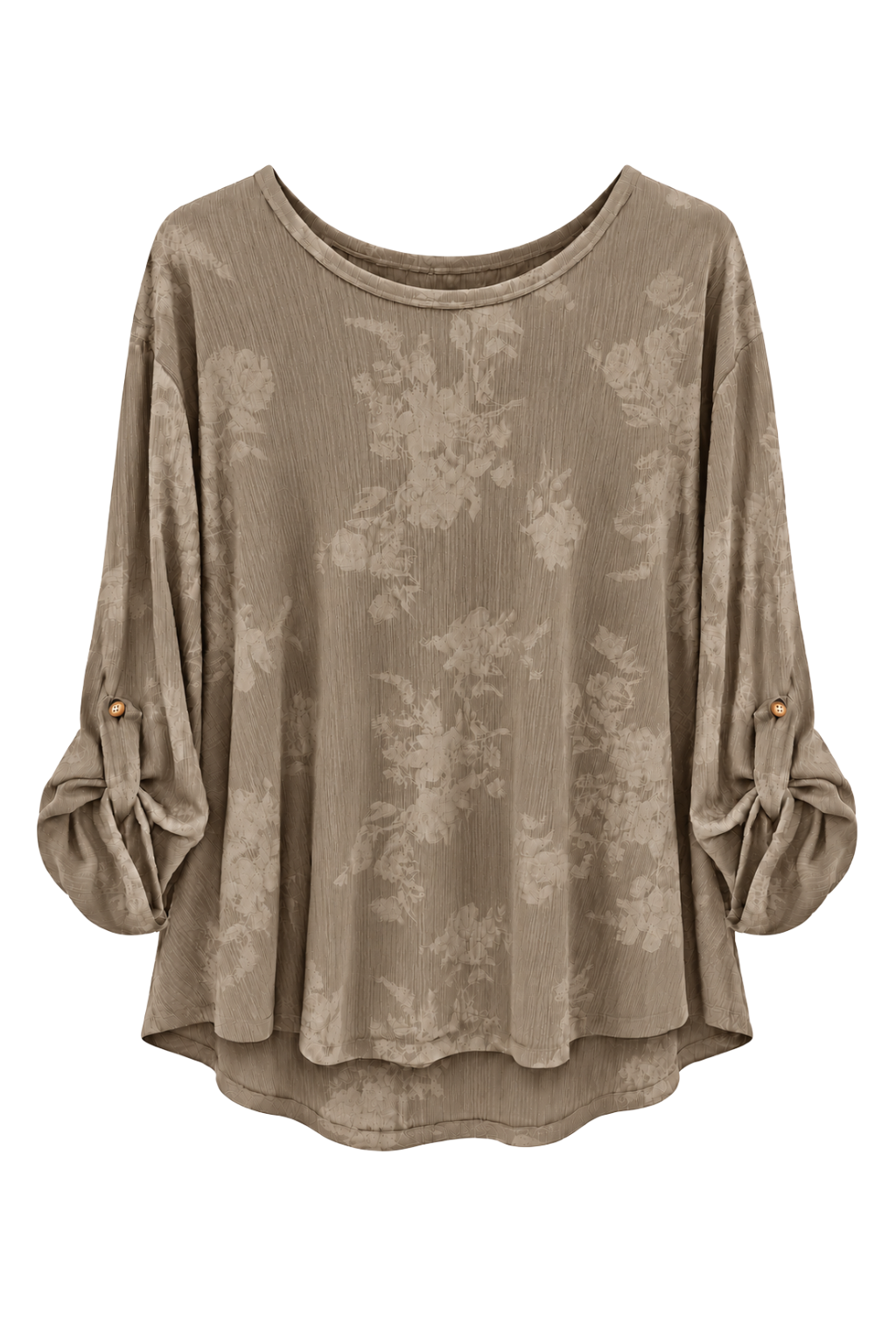 Lockeres Strukturshirt mit Blättermuster taupe, Gr. 38-44