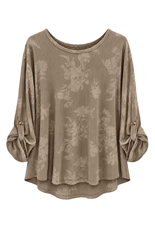 Lockeres Strukturshirt mit Blättermuster taupe, Gr. 38-44