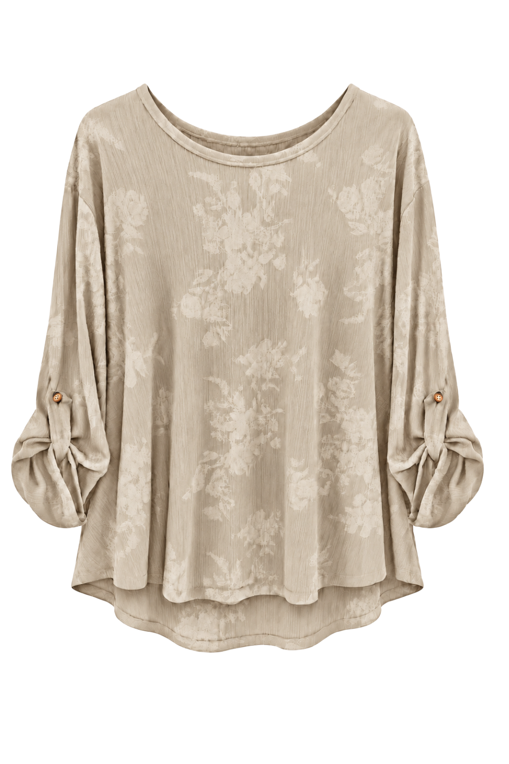 Lockeres Strukturshirt mit Blättermuster beige, Gr. 38-44