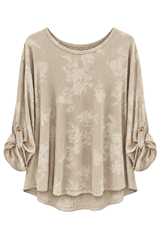 Lockeres Strukturshirt mit Blättermuster beige, Gr. 38-44