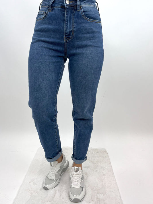 Mom fit Jeans dunkel , Gr. 34-42