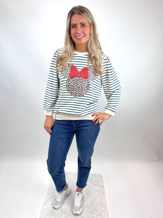 Gestreiftes Maus Sweatshirt mit Leopardenmuster blau, Gr.36-42