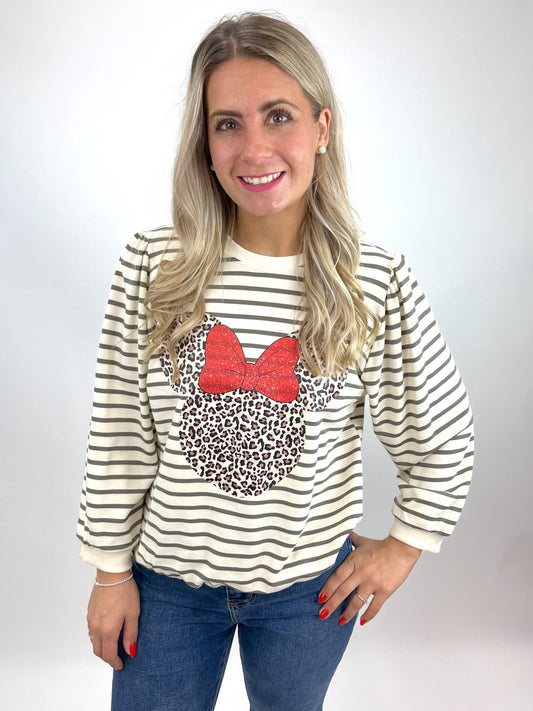 Gestreiftes Maus Sweatshirt mit Leopardenmuster anthrazit, Gr.36-42