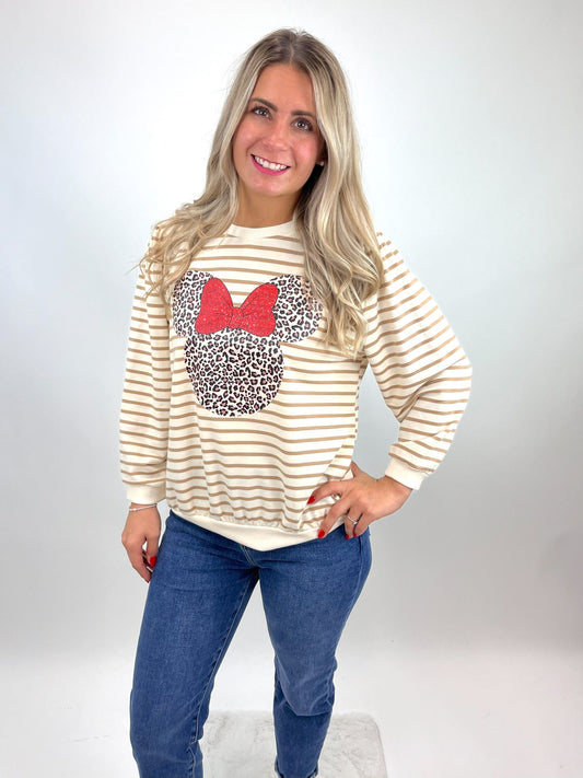 Gestreiftes Maus Sweatshirt mit Leopardenmuster beige, Gr.36-42