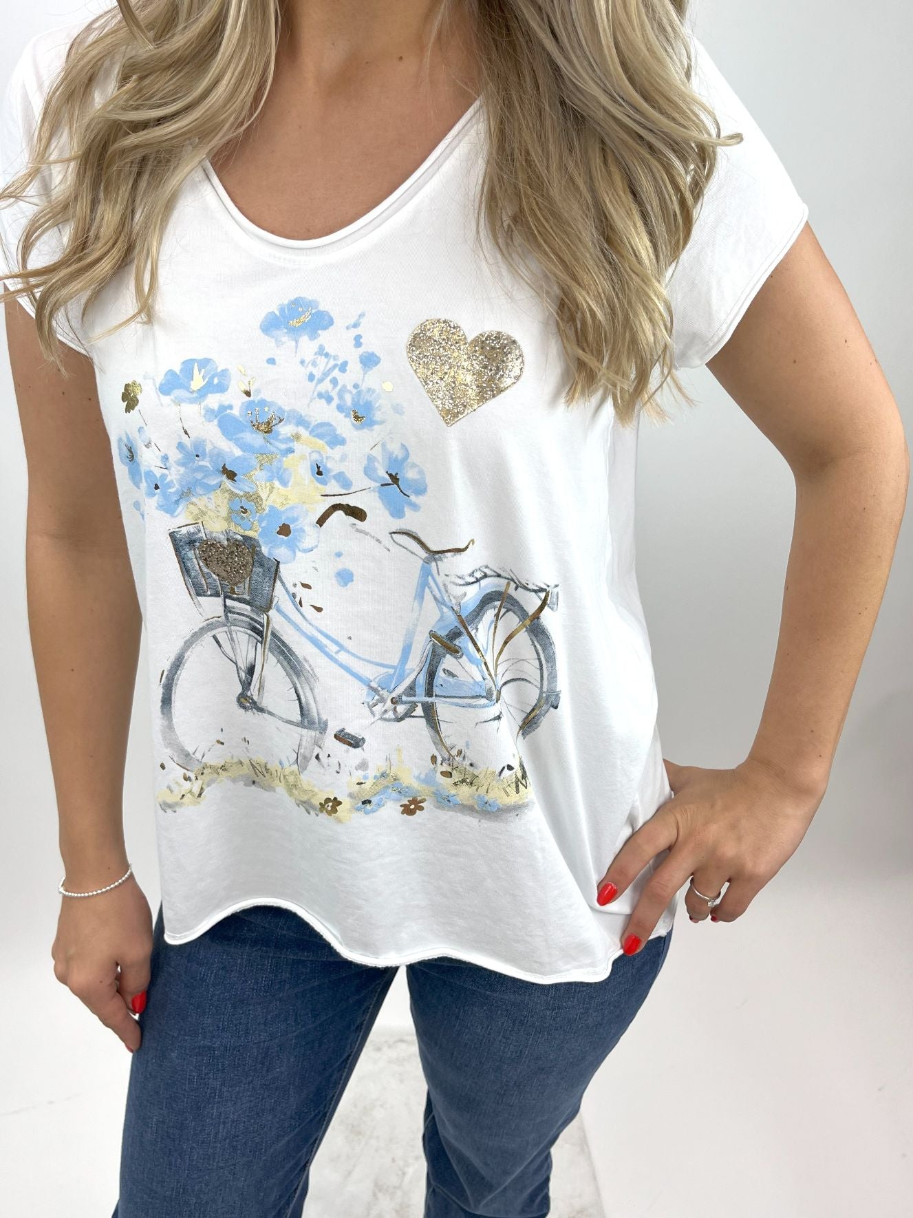 T-Shirt Fahrrad blau, Gr. 36-40