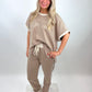 Joggerpants taupe mit Paillettenstreifen , Gr. 36-42