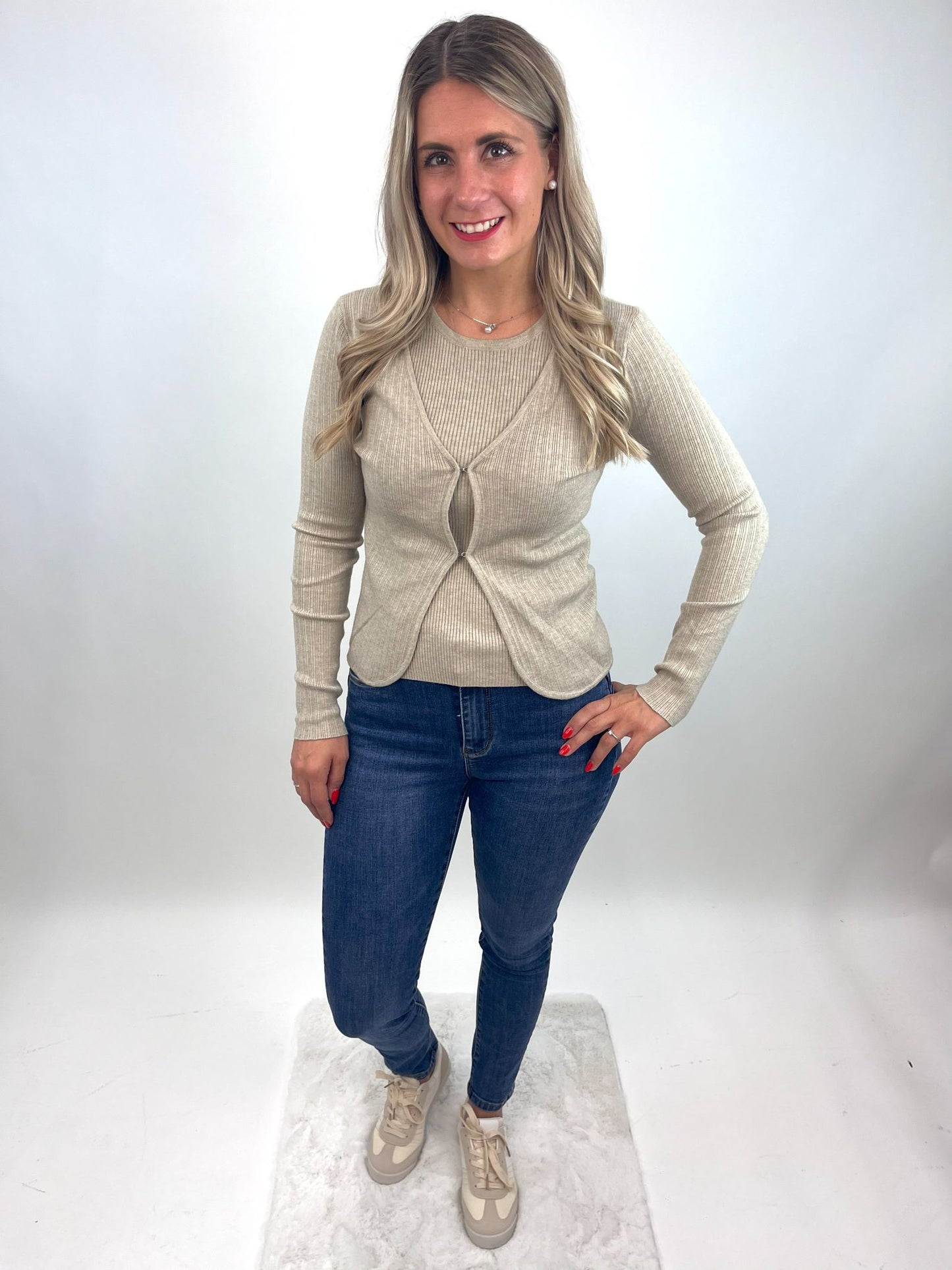 2 in 1 Set Cardigan + Top beige, Gr. 34-40