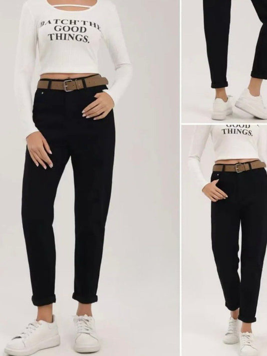 High-Waist Mom-Fit Hose schwarz, Gr. 36-46
