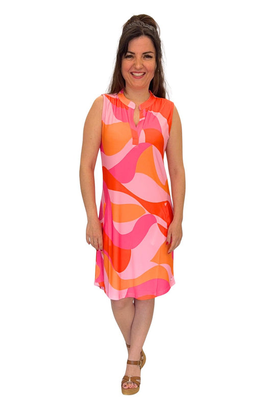 Sommerkleid Muster pink/orange, Gr. 36-44