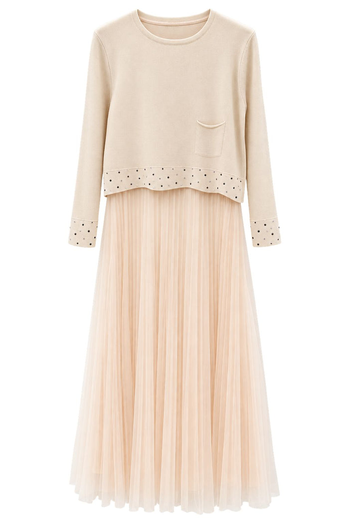 2-in-1 Plissee-Kleid "Amélie" mit Pullover creme, Gr. 36-42