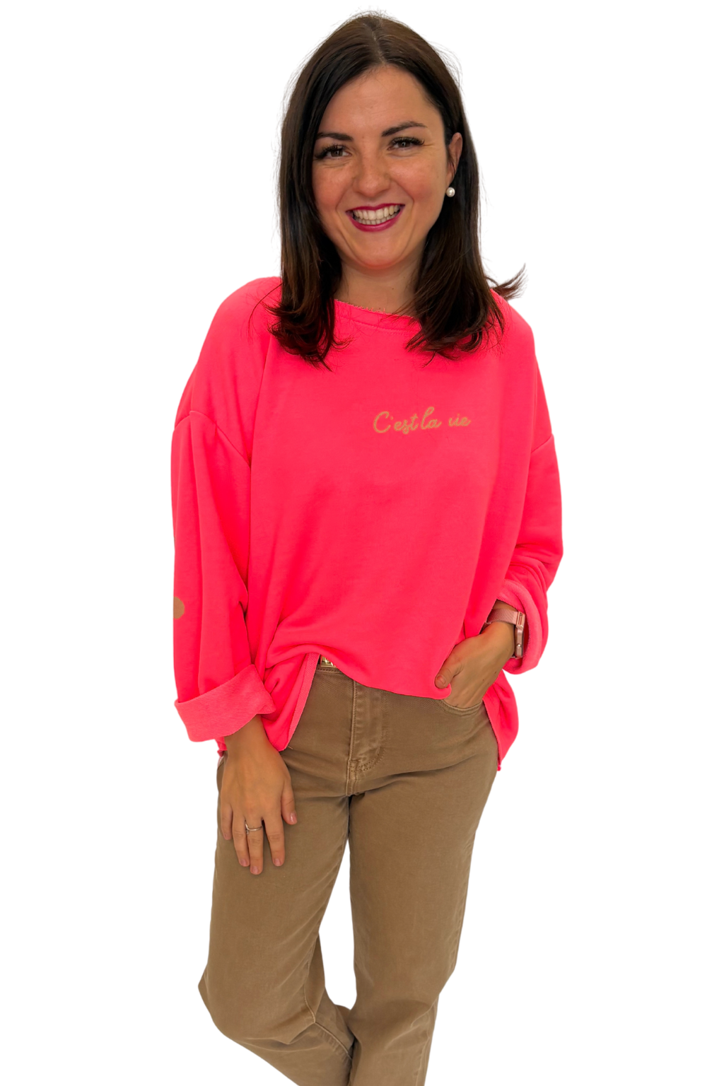 C'est la vie Sweatshirt neonpink, Gr. 34-42