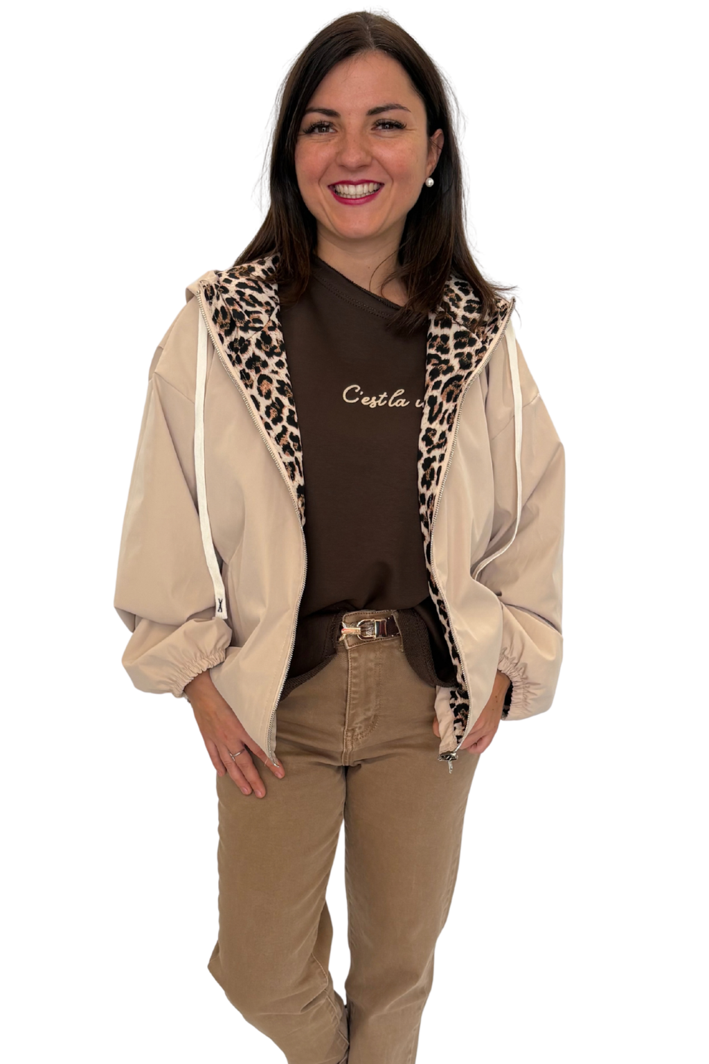Wendejacke mit Kapuze beige, Gr. 34-42