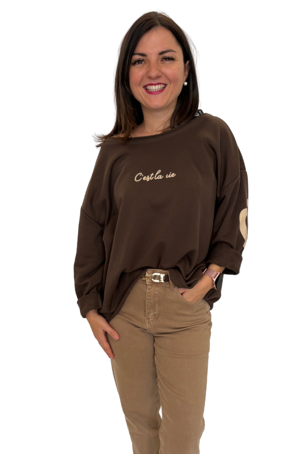 C'est la vie Sweatshirt schokobraun, Gr. 34-42