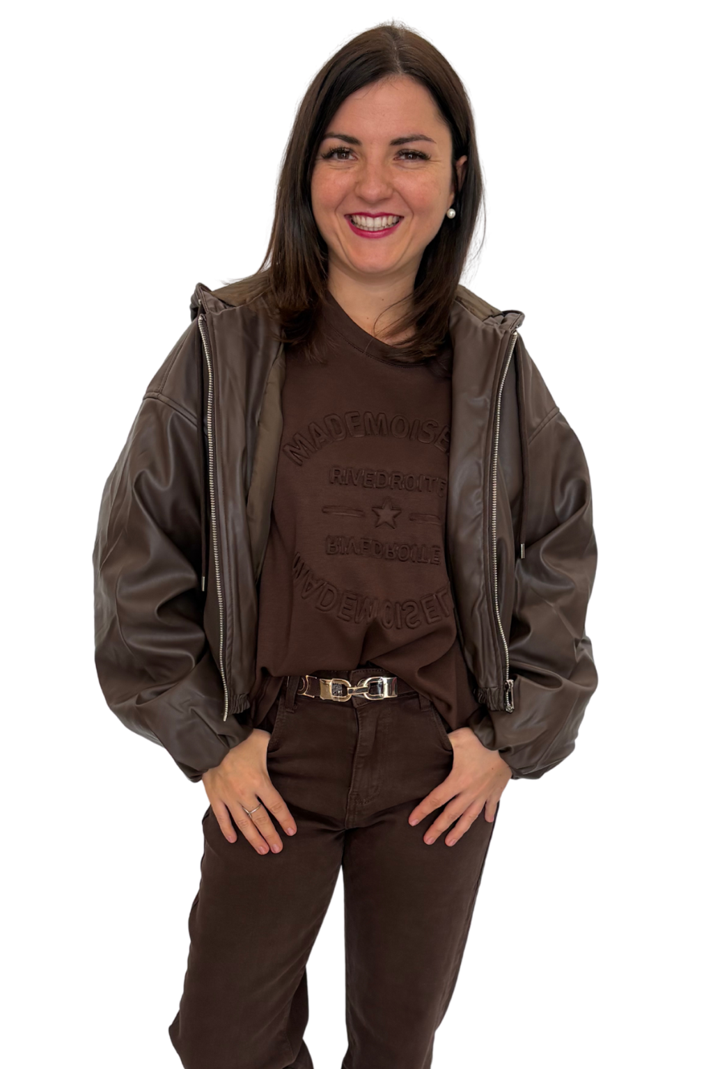 Cropped Jacke Lederoptik schokobraun, Gr. 34-42