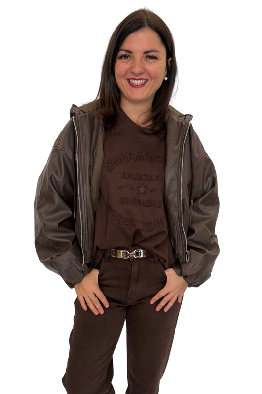 Cropped Jacke Lederoptik schokobraun, Gr. 34-42