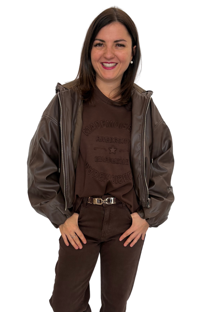 Cropped Jacke Lederoptik schokobraun, Gr. 34-42