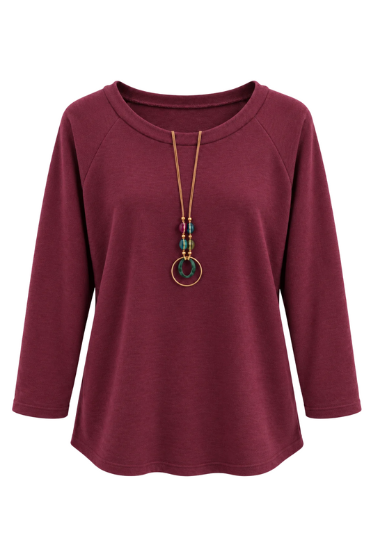Lässiges Shirt mit Schmuckkette bordeaux, Gr. 36-42