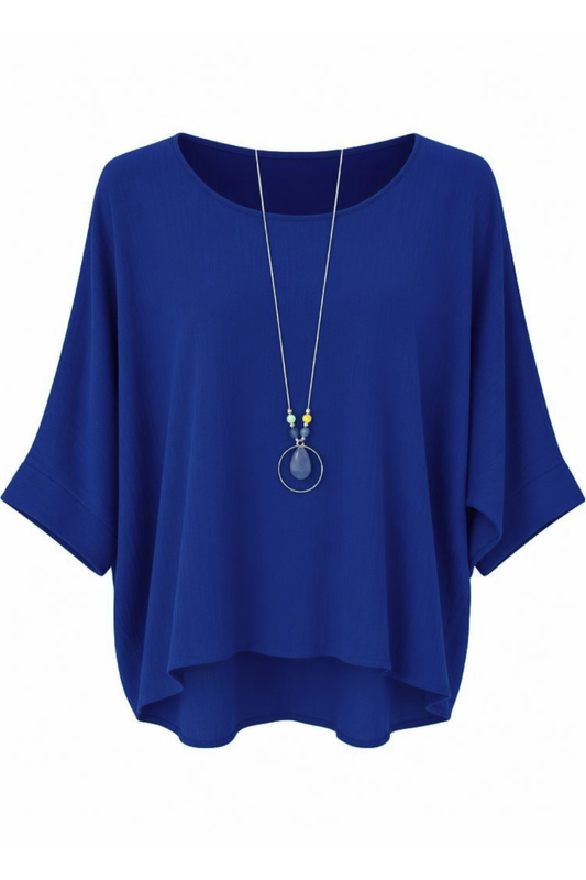 Sommerbluse royalblau (mit Kette), Gr. 36-44