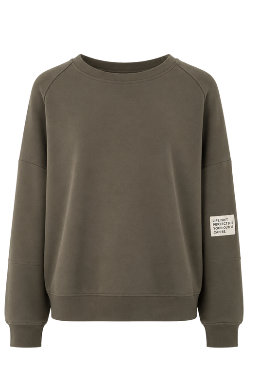 Oversize Sweatshirt „Perfectly Imperfect“ oliv, Gr. 36-44