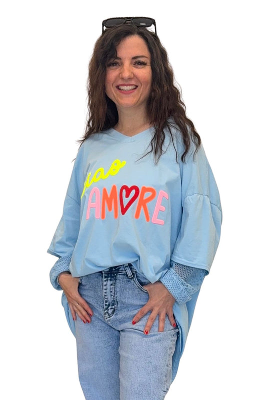 Shirt "Ciao Amore" mit Spitze, Gr. 40-48